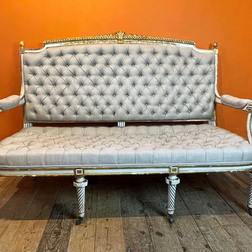 Antique French Louis XVI Style Painted & Gilt Sofa