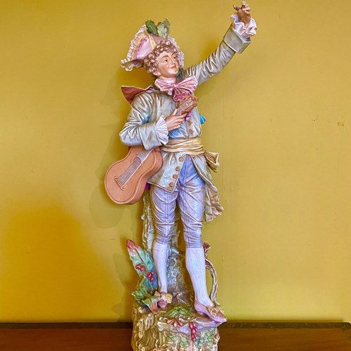 Extremely Large 19Th Century German Porcelain Figure Of A Minstrel