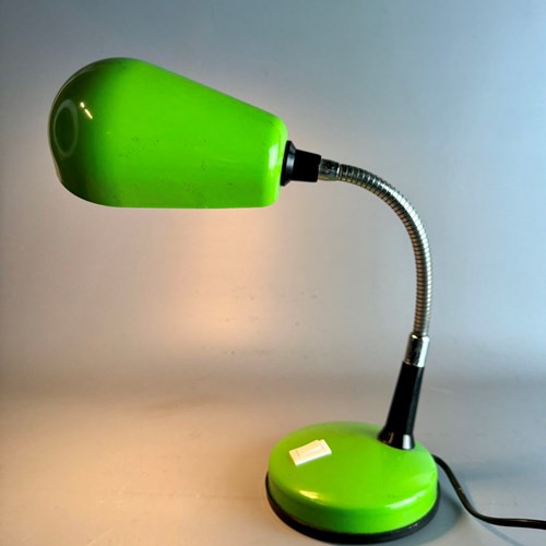 Vintage 1970'S Green Enamel Swan Neck Desk Lamp