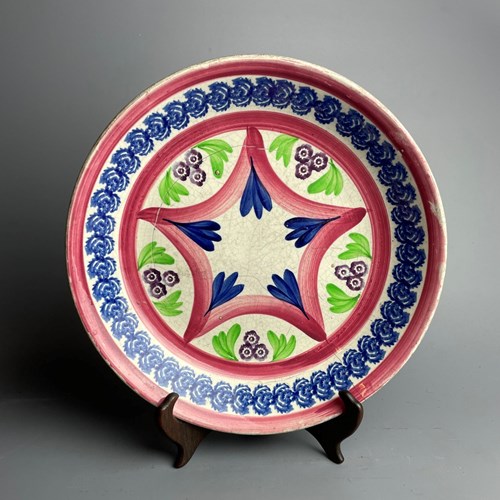 Large Antique Scottish Spongeware Shallow Bowl