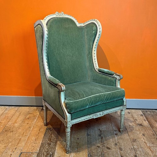 Antique French Wingback Armchair In Original Paint