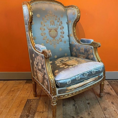 Antique French Giltwood Wingback Armchair