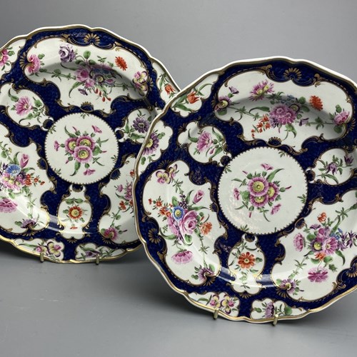 Pair Of First Period Worcester Blue Scale Plates