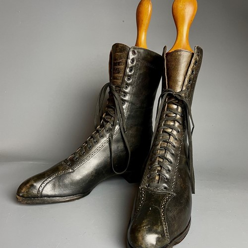 Edwardian Ladies Leather High Top Lace Up Boots
