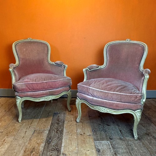 Pair Of Antique French Louis XV Revival Tub Armchairs