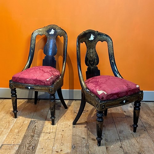 Pair Of Victorian Japanned & Papier Mache Chairs