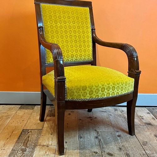 Vintage French Mahogany Charles X Style Open Armchair