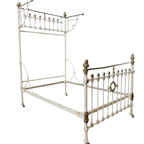 Victorian Cast Iron & Brass Half Tester Double Bed
