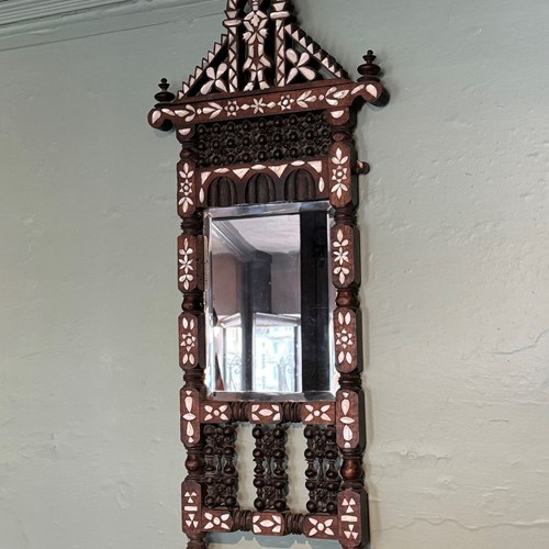 Antique Syrian Damascus Mother Of Pearl Inlaid Wall Mirror