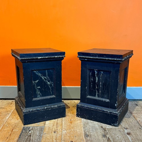 Pair Of Painted Pedestals With Marble Tops