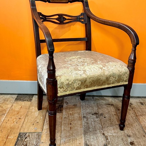 Regency Mahogany Elbow Chair With Interesting Brass Repairs