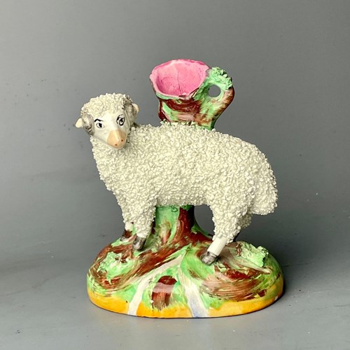 Victorian Staffordshire Pottery Sheep Spill Vase