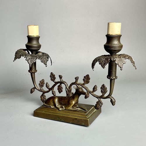 French Bronze Candelabra / Table Lamp With Greyhound Base