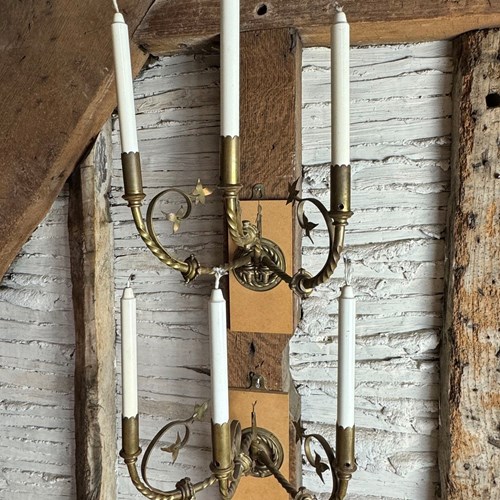 Pair Of 19Th Century Ecclesiastical Gothic Brass Wall Sconces