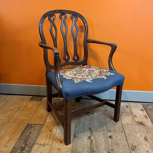 Georgian Mahogany Open Armchair With Needlework Seat