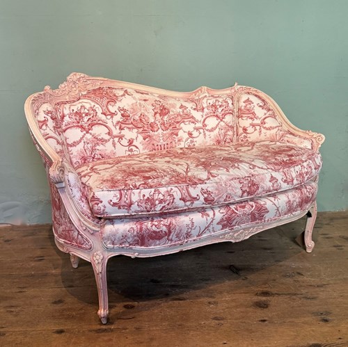 French Louis XV Style Toile De Jouy Upholstered Two Seat Sofa