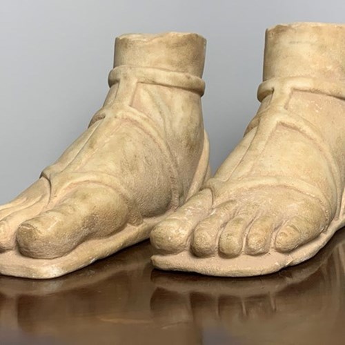 Pair Of Carved Marble Roman Feet After The Antique