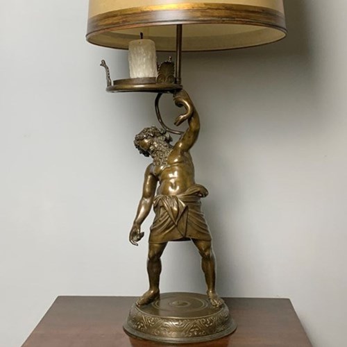 Grand Tour Bronze Silenus Lamp By Nelli, Rome