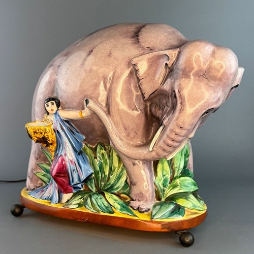 Rare French Art Deco Porcelain Elephant Perfume Lamp Attributed To Argilor