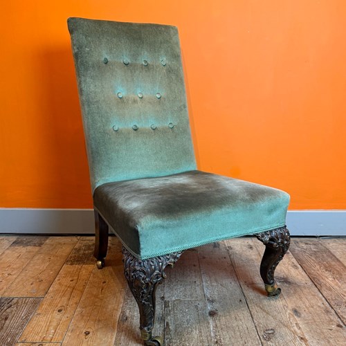 19Th Century Occasional Chair With Scroll Carved Walnut Supports