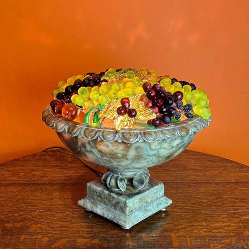 Unusual Italian Glass Fruit Lamp With Alabaster Campana Urn Base