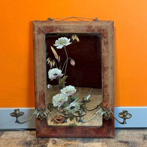 Victorian Hand-Painted Velvet Framed Girandole Mirror