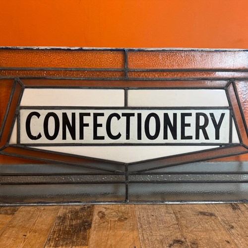 Antique Reverse Cut Glass Confectionary Shop Window Panel