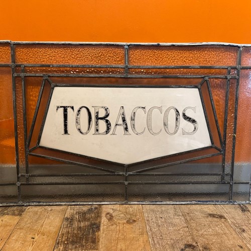 Antique Cut & Painted Glass Tobacco Shop Window Panel