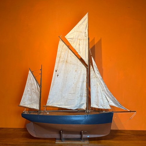 Large Scale Antique Fully Rigged Pond Yacht