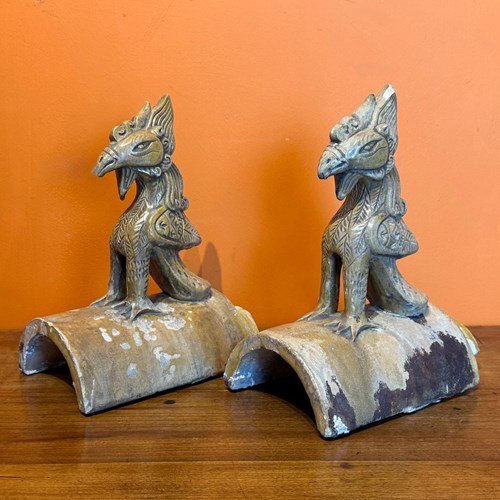 Pair Of 19Th Century Chinese Phoenix Roof Tiles