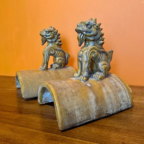 Pair Of 19Th Century Chinese Qing Dynasty Lion Roof Tiles
