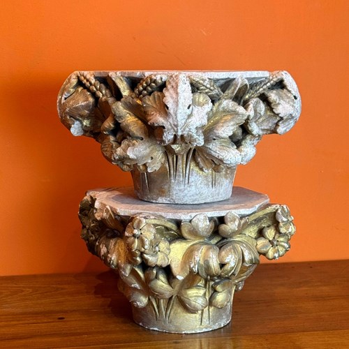 Pair Of 19Th Century Carved Stone Architectural Capitals
