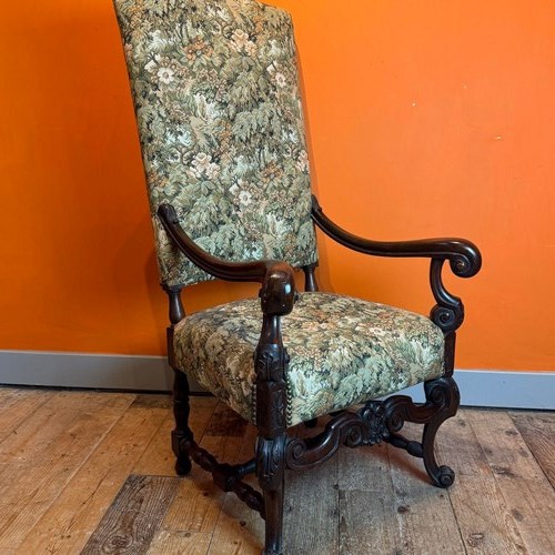 19Th Century French Tapestry Upholstered Walnut Armchair In Louis XIII Style