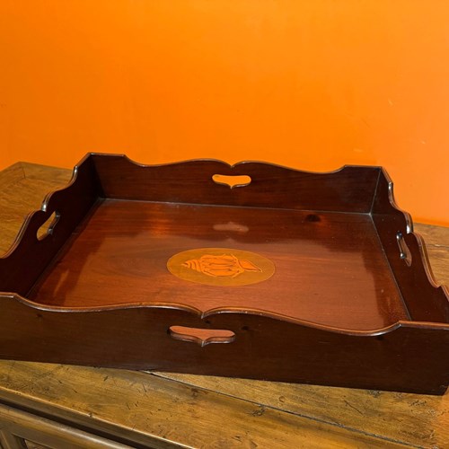 Edwardian Shell Inlaid Mahogany Two Handled Tray