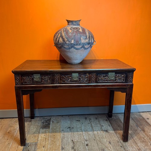 Antique Chinese Side Table With Foliate Carved Drawers