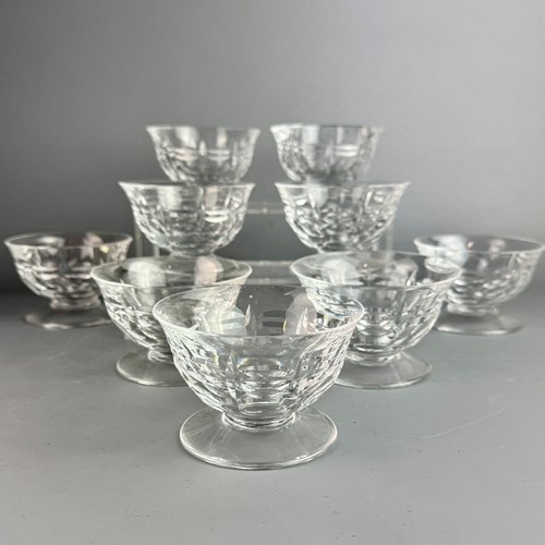 Set Of Nine French Cut Glass Champagne Coupes Circa 1920