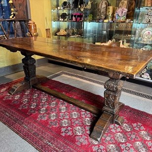 Antique Plank Top Oak Refectory Tab...