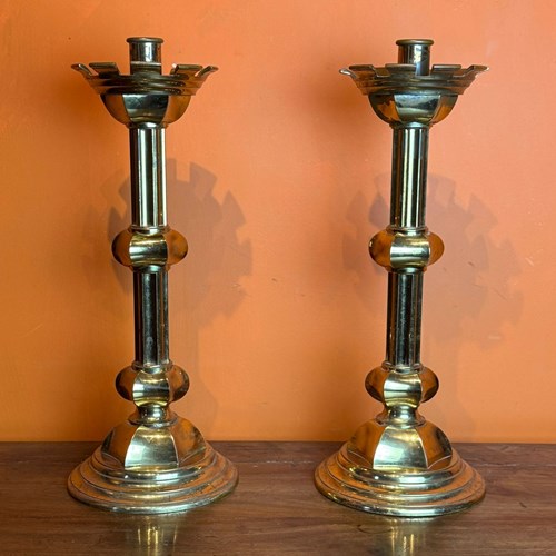 Pair Of Gilt-Brass Ecclesiastical Candlesticks