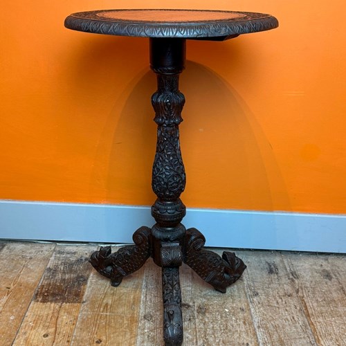 Antique Indian Carved Rosewood Tripod Side Table