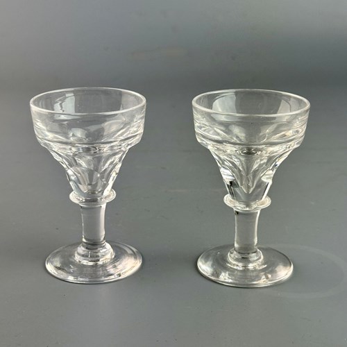 Pair Of Victorian Deception / Toasting Glasses With Facet Cut Bowls