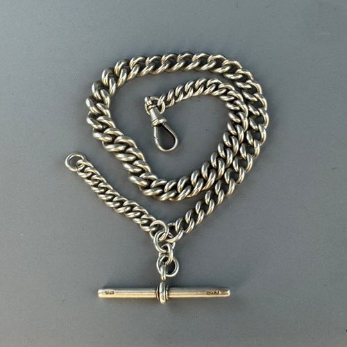 Victorian Heavyweight Silver Albert Watch Chain With T Bar