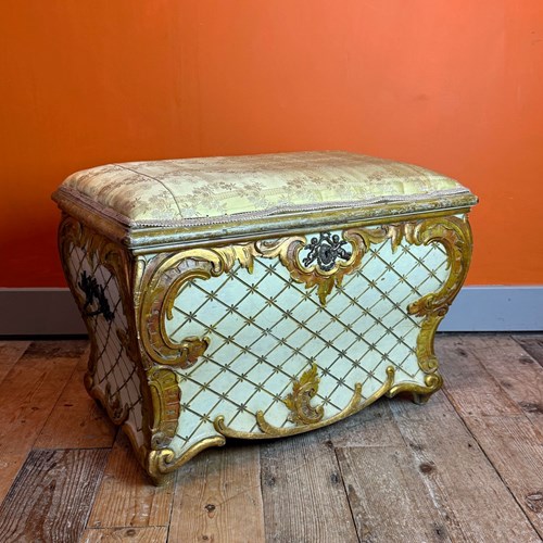 Vintage Venetian Painted & Gilt Ottoman In Rococo Style