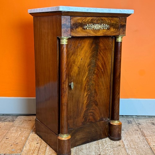 French Empire Gilt Mahogany Bedside Cupboard With Marble Top