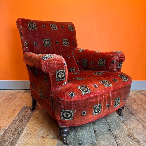 Victorian Drawing Room Armchair In Original Chenille Upholstery