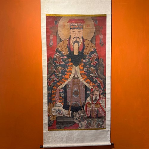 Chinese Qing Dynasty Scroll Painting Of The Daoist Immortal Jade Emperor