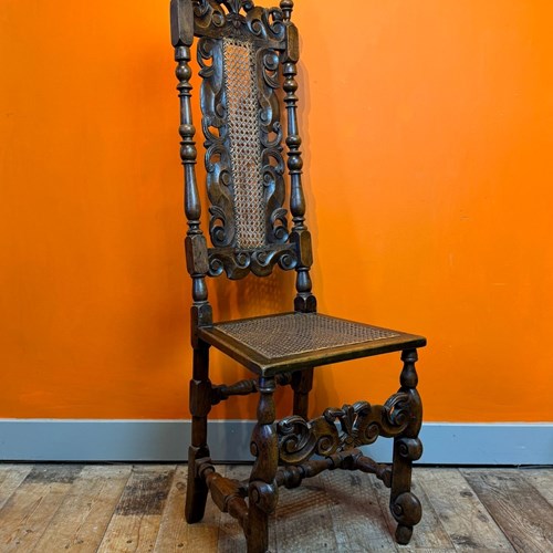 Charles II Carved Walnut Cane High-Back Chair