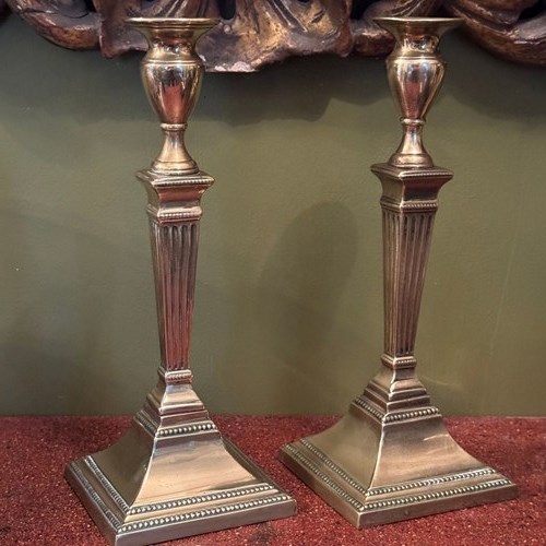 Pair Of Georgian Brass Candlesticks In Adam's Style