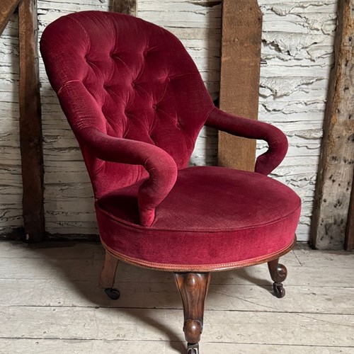 Victorian Iron Framed Button Back Armchair