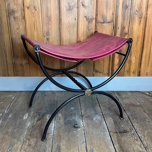 French Mid-Century X-Frame Wrought Iron Stool
