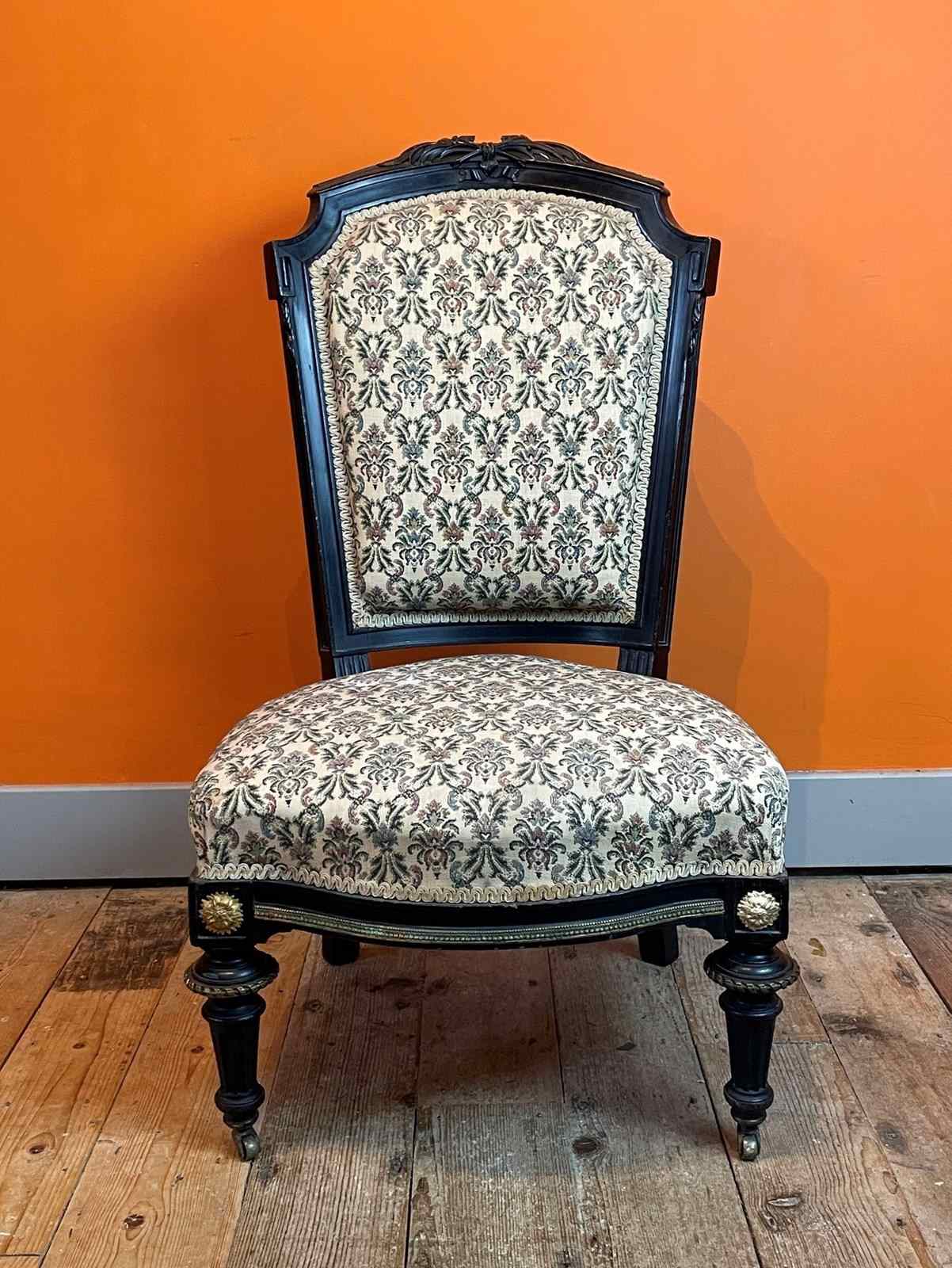 Victorian Ebonised Nursing Chair With Gilt Metal Mounts The Hoarde Vintage